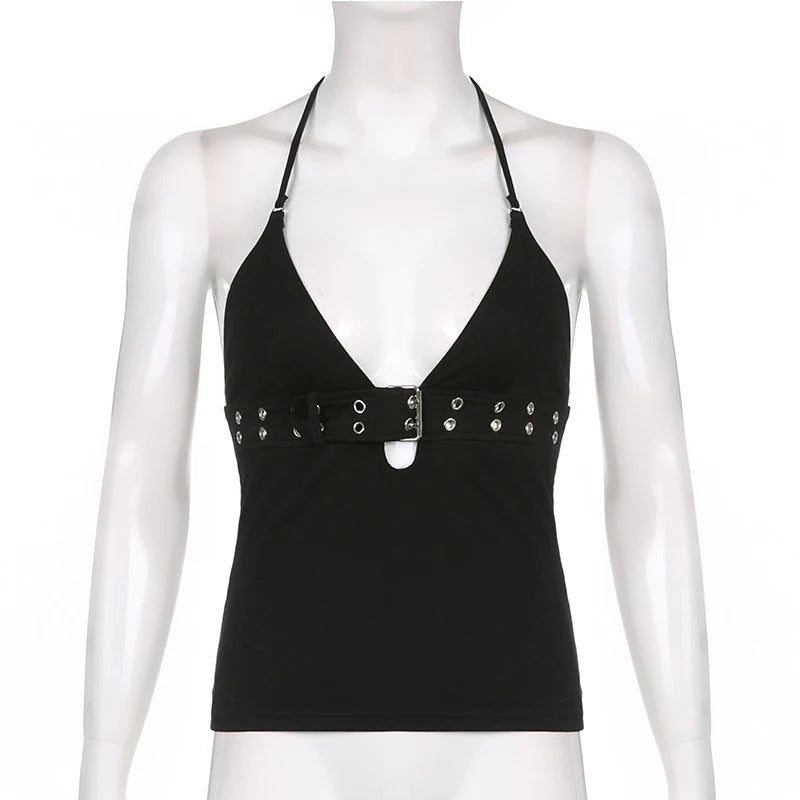 y2k Bandage Crop Top Black Backless Top Lace Up Cute Party Beach Summer Sweats Women Retro Basic Mini Vest Punk Quick Pick Grocers